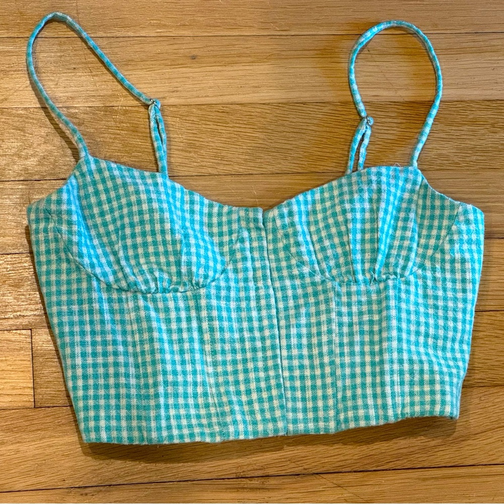 Zara Green Plaid Gingham Corset Tank Top S